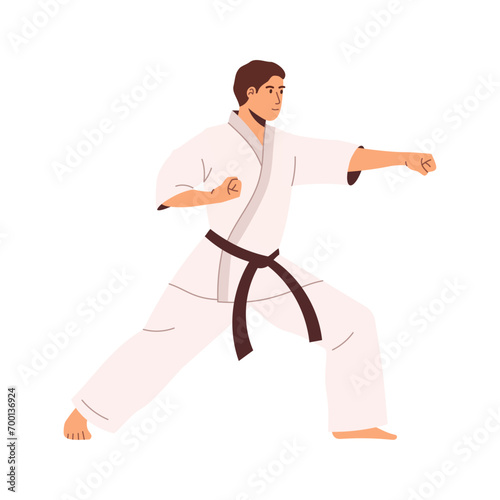 Karate fighter. Japanese wrestler in kimono uniform. Flat vector illustration isolated on white background