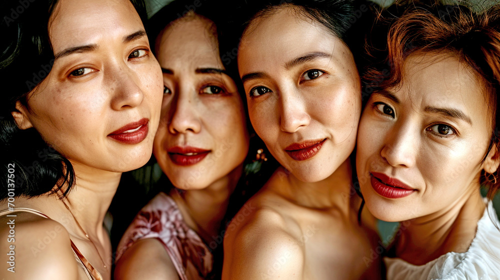 Group of mature Asian women standing with each other at the spa