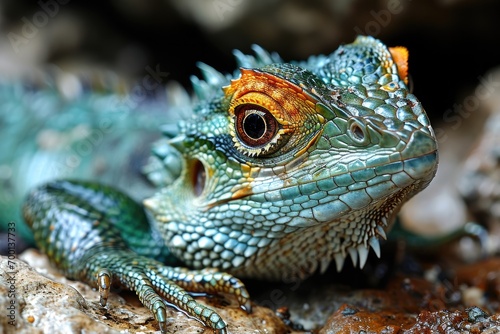 Colorful iguana on a rock  wildlife photography   generated with AI