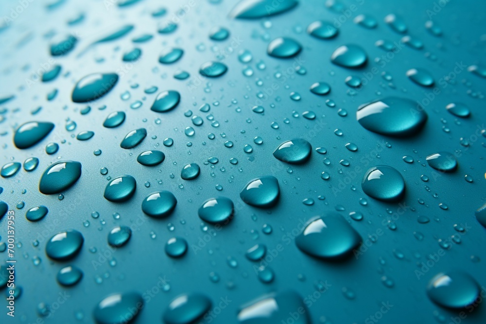 Blue canvas adorned raindrops create an artistic display backdrop