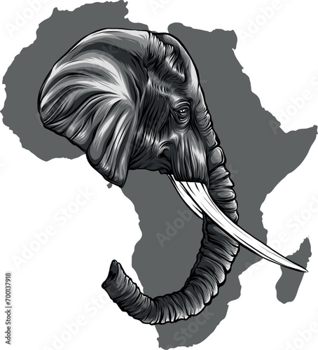 monochromatic illustration of an African elephant head.