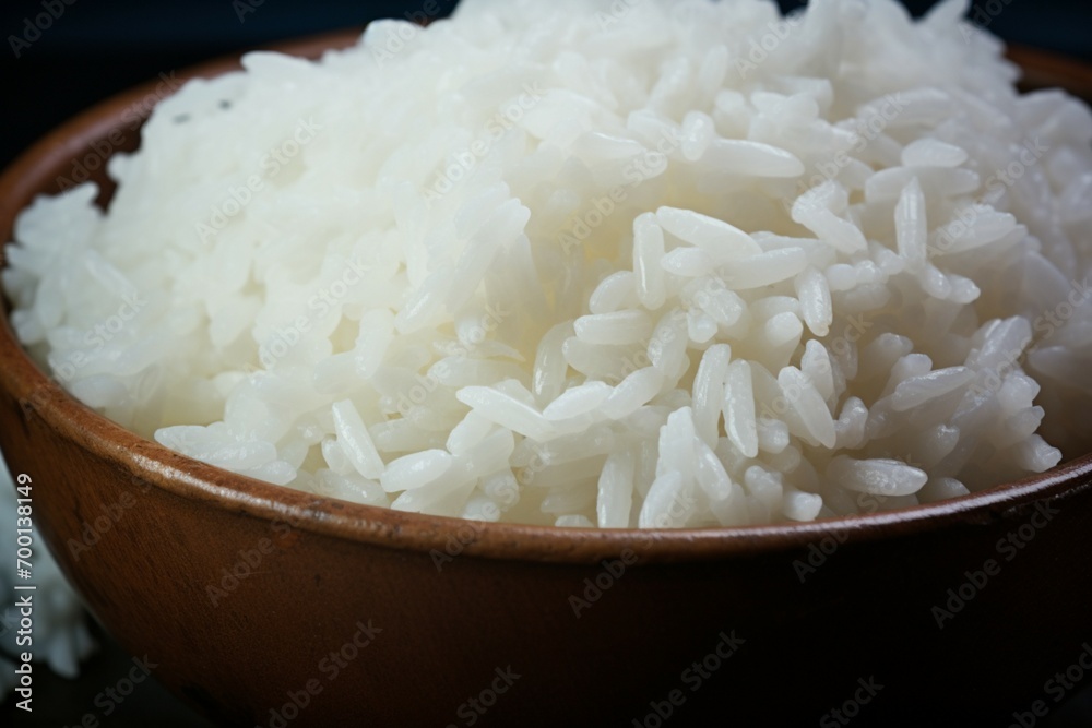 Culinary simplicity close up of a bowl filled with cooked white rice Culinary simplicity close up of a bowl filled with cooked white rice