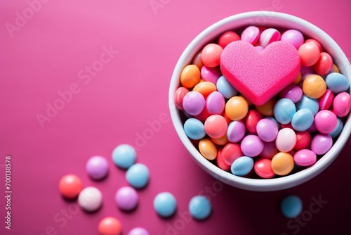 Pink allure heart shaped candies form a whimsical rainbow display