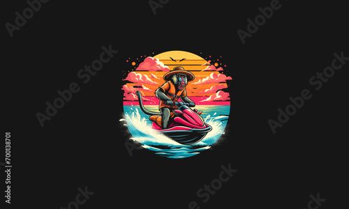 monkey playing jet ski on beach vector artwork design photo