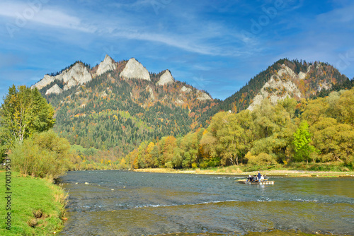 Dunajec river and mountains in Pieniny national park in autumn sunny day photo