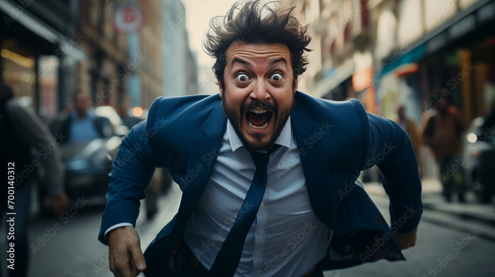Businessman rushing to a business meeting. Generative AI Businessman rushing to a business meeting. Generative AI