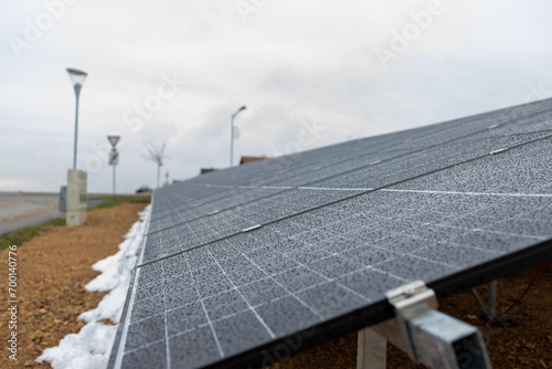 Close up of a solar power panels. Solar power plant. Renewable energy. Sustainable resources 