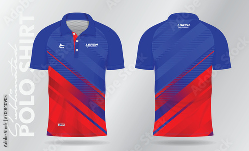 red and blue sublimation polo sport jersey mockup template design
