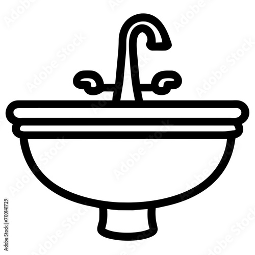 A simple icon of a round sink with a water faucet