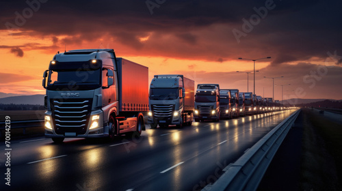 Lorries in a row moving on a highway