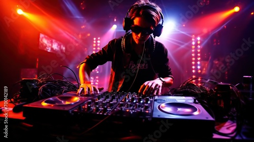 young woman playing DJ at nightclub party