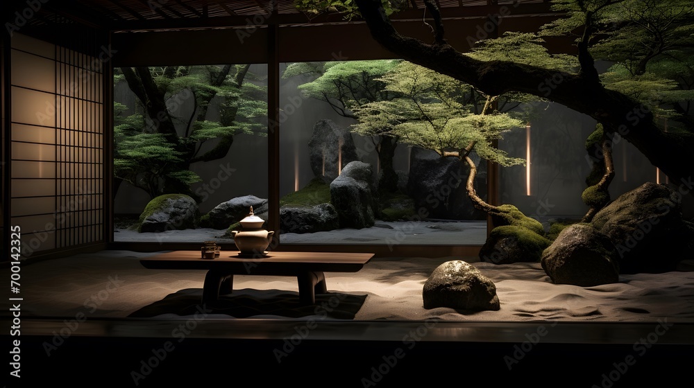 Japanese zen garden. Japanese zen garden. 3d rendering