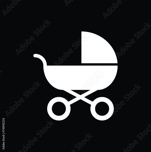 baby carriage icon on black, baby cart
