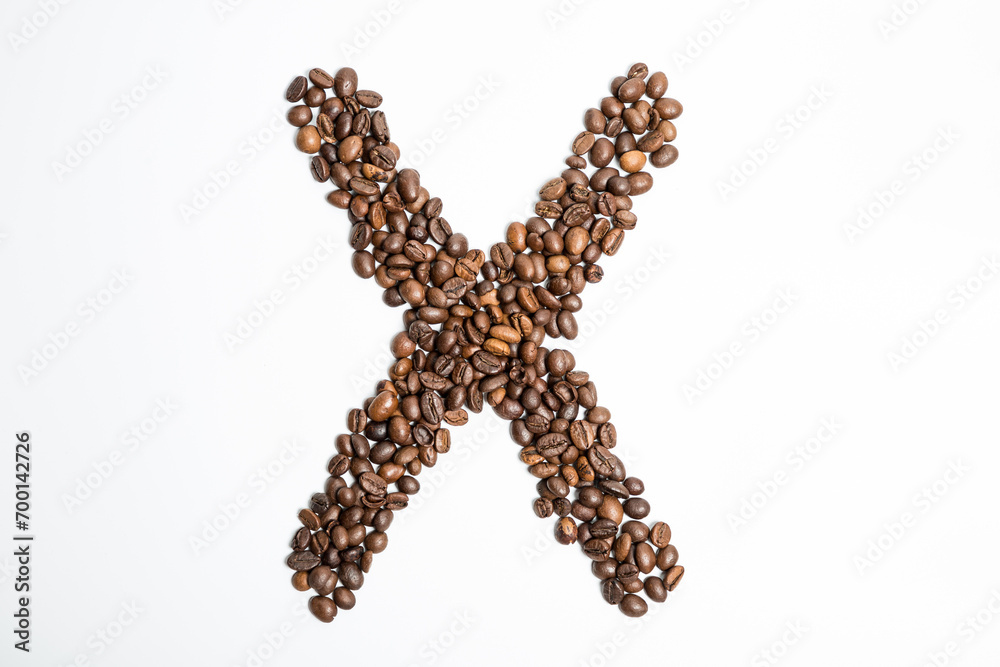 Letter X of grains of fragrant coffee Letter X of grains of fragrant coffee