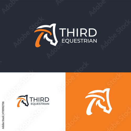 THIRD EQUESTRIAN logo,art , vector, silhouette, beautiful and clean horse icon. Horse stable sign. Equestrian Horse racing logo template , Royal Stallion logo.. Vector illustration.