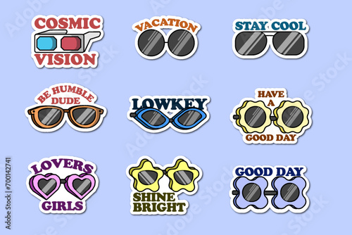 Set sticker cute style quotes and glasess photo