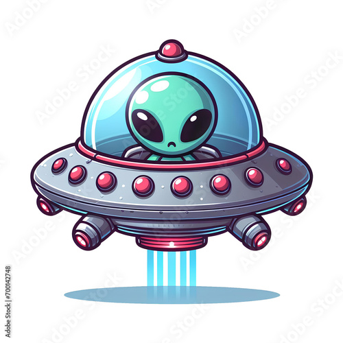  spaceship ufo alien cartoon on transparent background