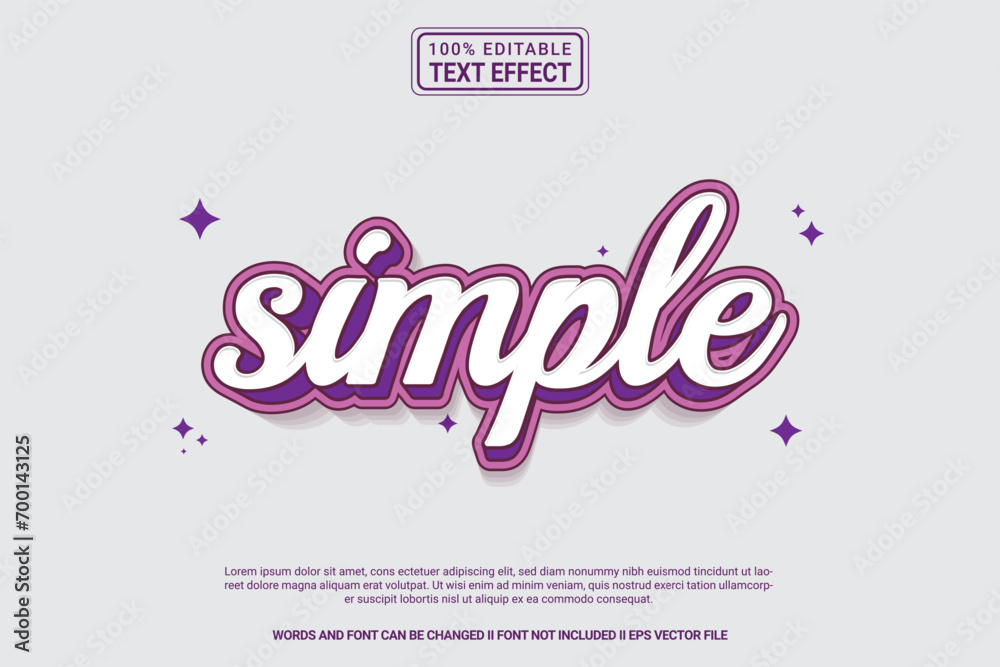 Editable text effect Simple 3d cartoon template style modern premium vector