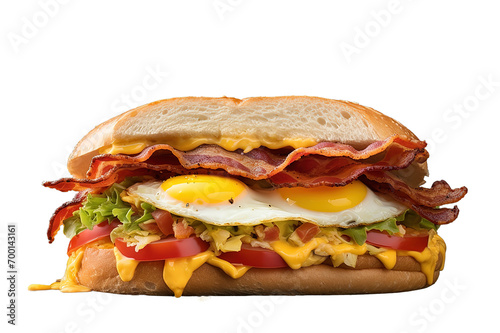 sandwich with egg, lettuce, tomato and bacon isolated on a Transparent background. Generative AI