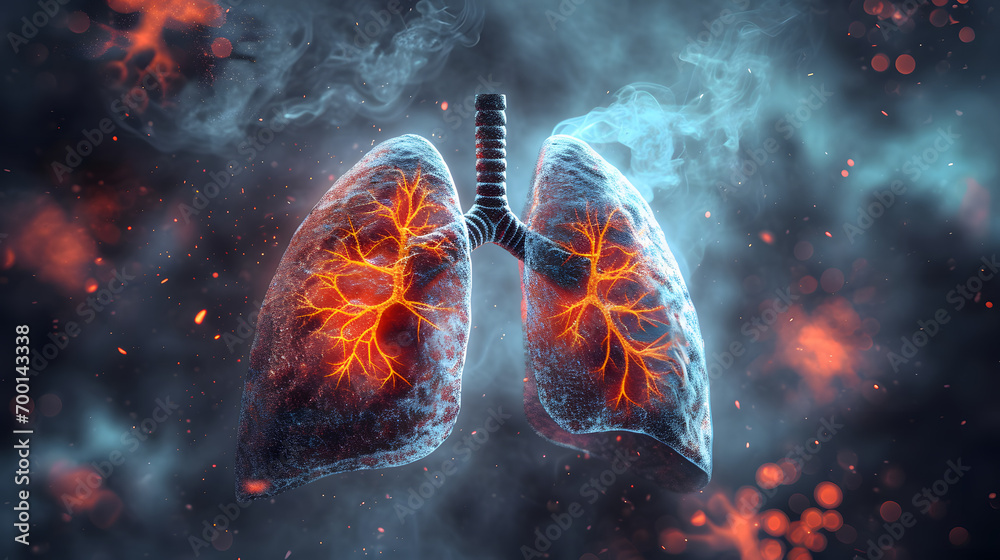 Human Lung model illness, Lung cancer and lung disease, - obrazy, fototapety, plakaty 