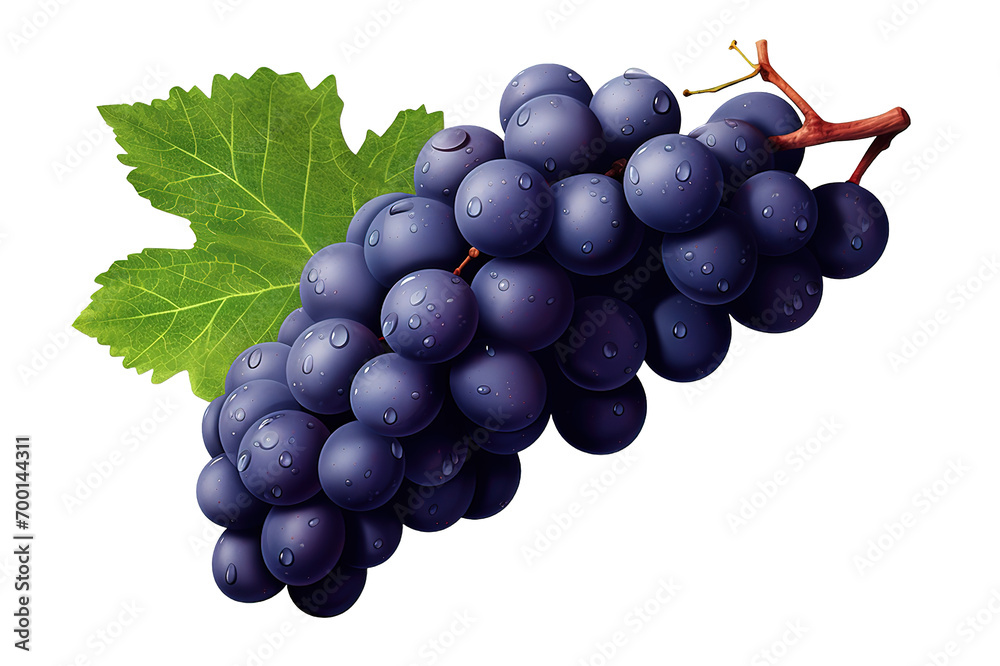 Fototapeta premium Dark blue grape isolated on a Transparent background. Generative AI