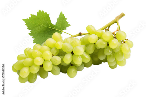 Green grapes are horizontal and leaves are isolated on a Transparent background. Generative AI