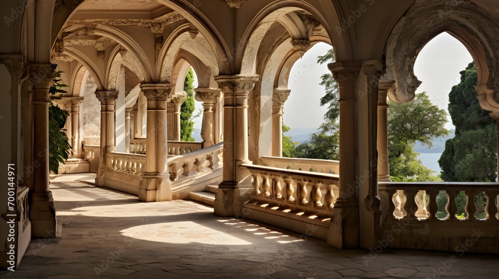 Panoramic view of the cloister of the Royal Palace of Rajasthan, India