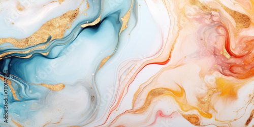 White, peach and gold marble, abstract background, fine gold veins.