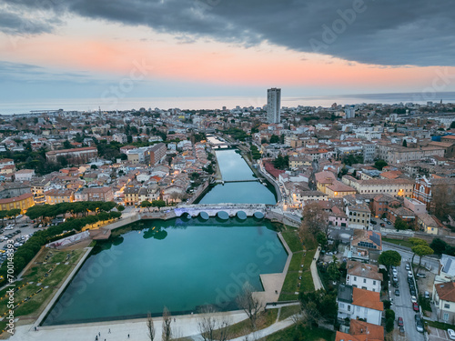 aerial view of Rimini at sunset in the Christmas period