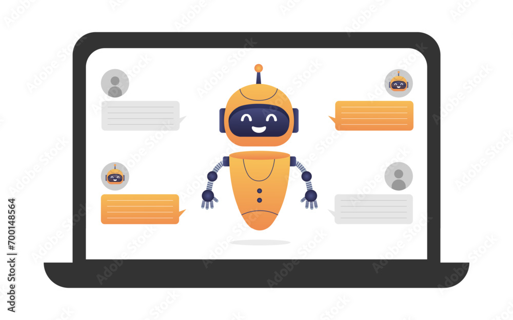 Vetor de Chatbot neural network, AI servers and robots technology. Cute ...