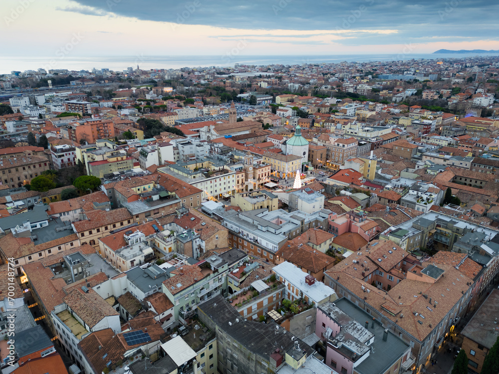 aerial view of Rimini at sunset in the Christmas period