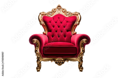 luxury red velvet and gold armchair isolated on a Transparent background. Generative AI