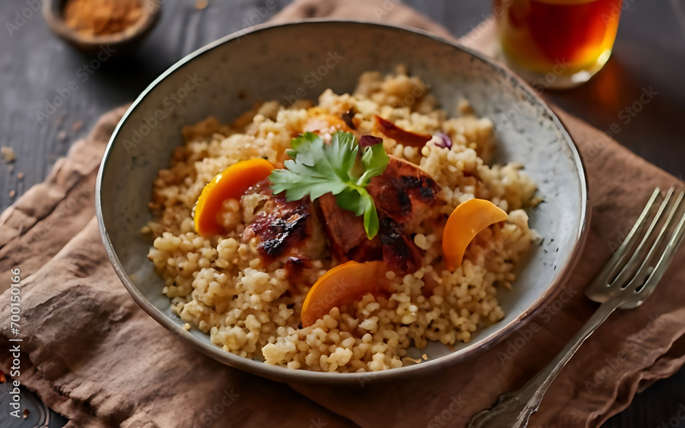 Capture the essence of Cinnamon Couscous in a mouthwatering food photography shot Capture the essence of Cinnamon Couscous in a mouthwatering food photography shot