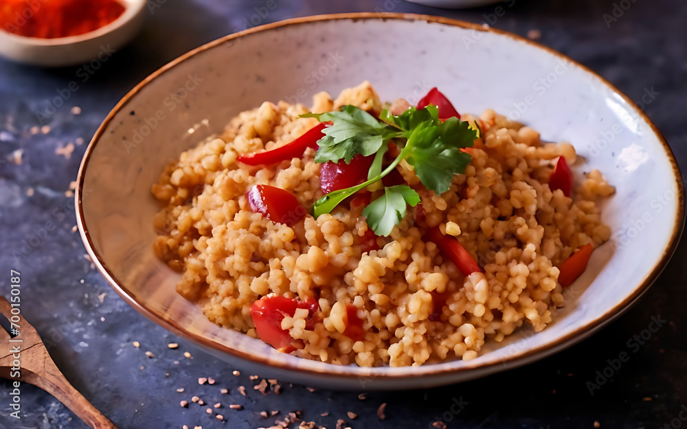 Capture the essence of Cinnamon Couscous in a mouthwatering food photography shot