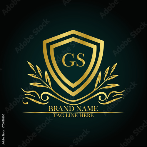 Fototapeta Naklejka Na Ścianę i Meble -  GS luxury letter logo template in gold color. Elegant gold shield icon. Modern vector Royal premium logo template vector