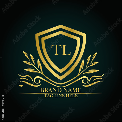 TL luxury letter logo template in gold color. Elegant gold shield icon. Modern vector Royal premium logo template vector