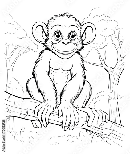 Monkey illustration coloring page - coloring book for kids