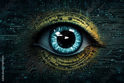  a digital eye scanning for potential threats, symbolizing the vigilance and surveillance aspects of advanced cybersecurity systems