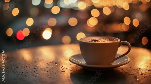 Coffee Cup with Bokeh Background, A warm cup of coffee on table