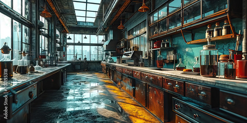 Abandoned Scientific Laboratory: Vacant Workstations, Equipment, and Glassware, Laden with the Potential of Unexplored Discoveries. © Lila Patel