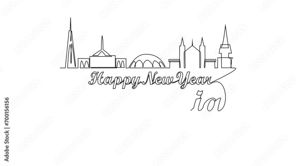 Animated self drawing of Happy New Year in Australia. Happy New Year design with Australia skyline in simple linear style vector illustration. Suitable design videso for your business Animated self drawing of Happy New Year in Australia. Happy New Year design with Australia skyline in simple linear style vector illustration. Suitable design videso for your business