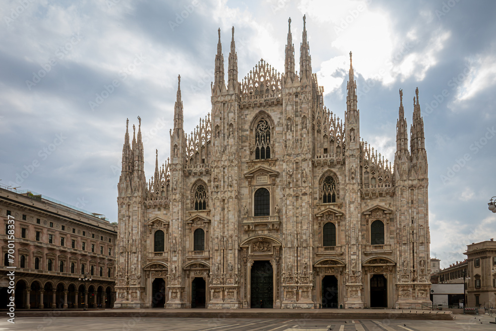 Facade of famous Milan Cathedral, Duomo di Milano,  Italy.