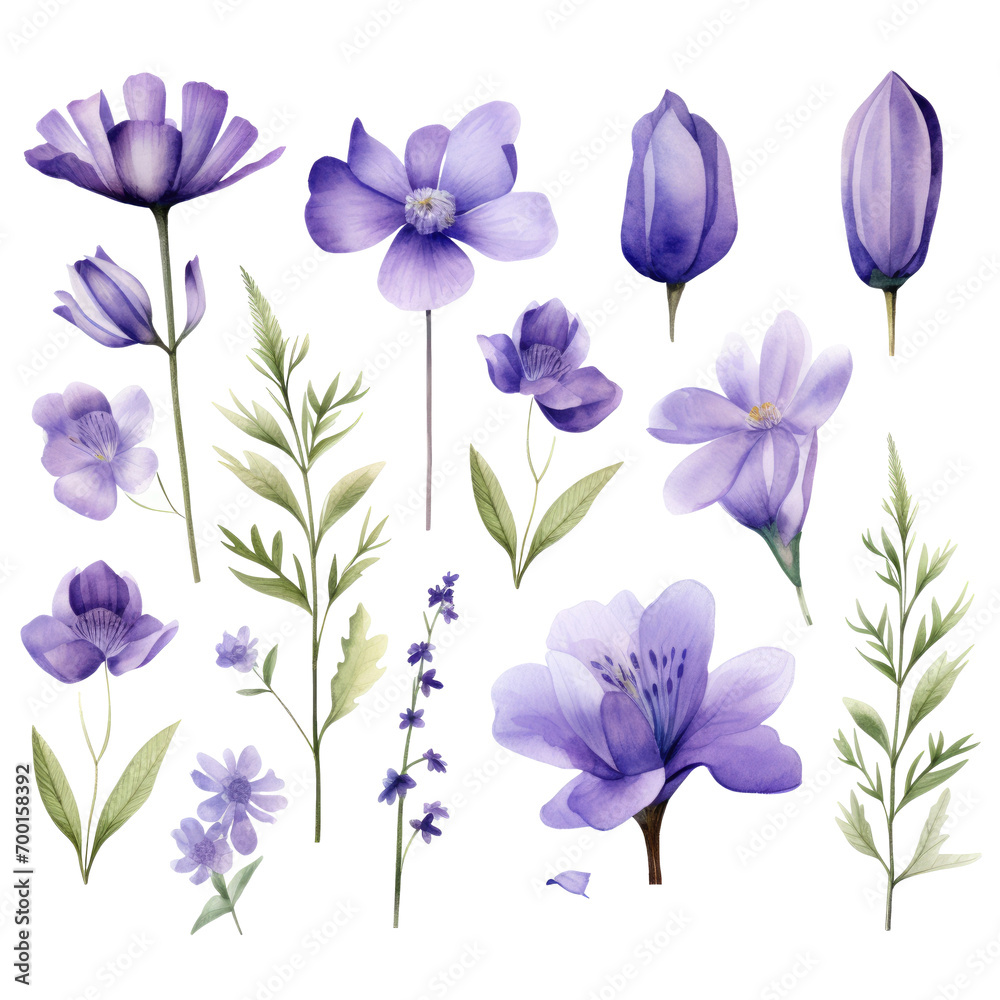Watercolor violet flowers clipart Watercolor violet flowers clipart