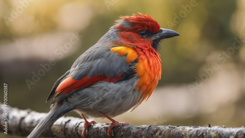 "Gray and red feathers on a bird, in the style of yellow and orange, water drob", extremely detailed, realistic photo, 4k realistic photo.