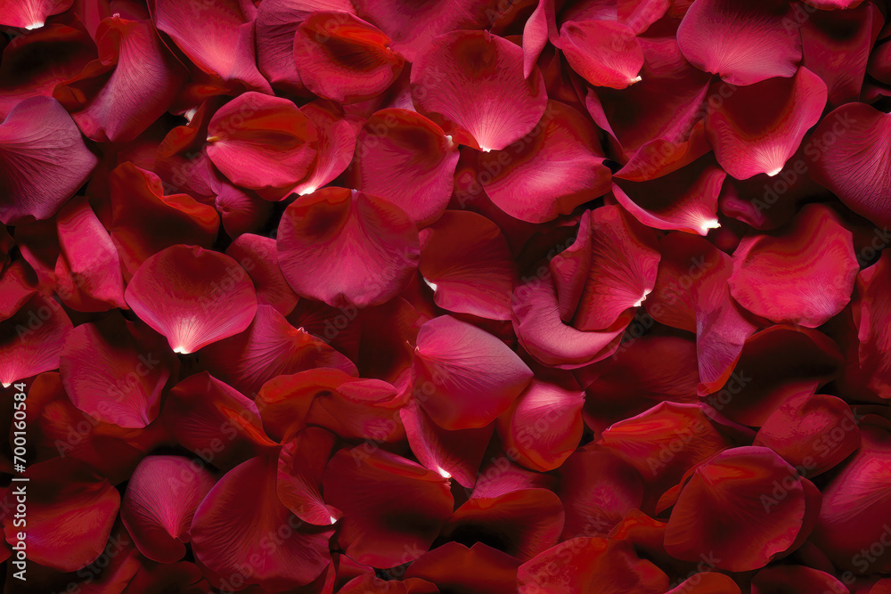 Macro top view red rose petals, abstract background