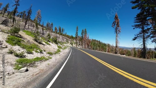 Lassen Volcanic National Park Paradise Meadow to Kings Creek Meadow Rear View 06 Driving Plates of Volcanic Legacy Scenic Byway Southbound California USA Ultra Wide photo