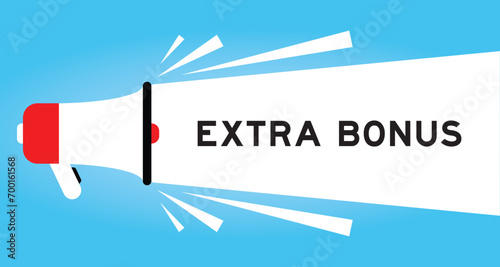 Color megaphone icon with word extra bonus in white banner on blue background photo