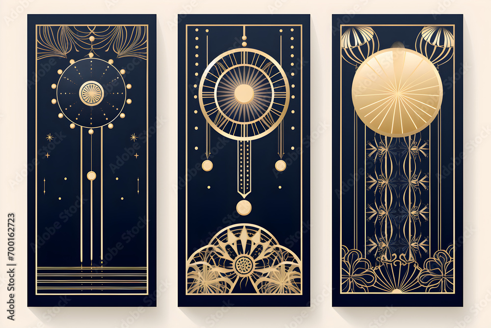 Set of beautiful Postcards in black and golden colors. Greeting card design.  on generative AI 