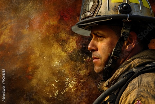A web design background wallpaper showcasing the heroic image of a firefighter, enhanced with gritty and grainy effects, imparting a sense of resilience and determination photo