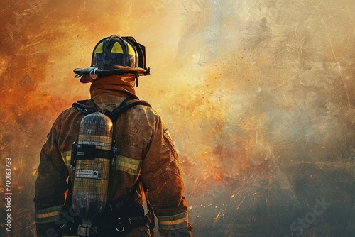 A visually compelling background wallpaper for web design features the silhouette of a firefighter, accentuated by grit and grain effects, creating an immersive and powerful setting